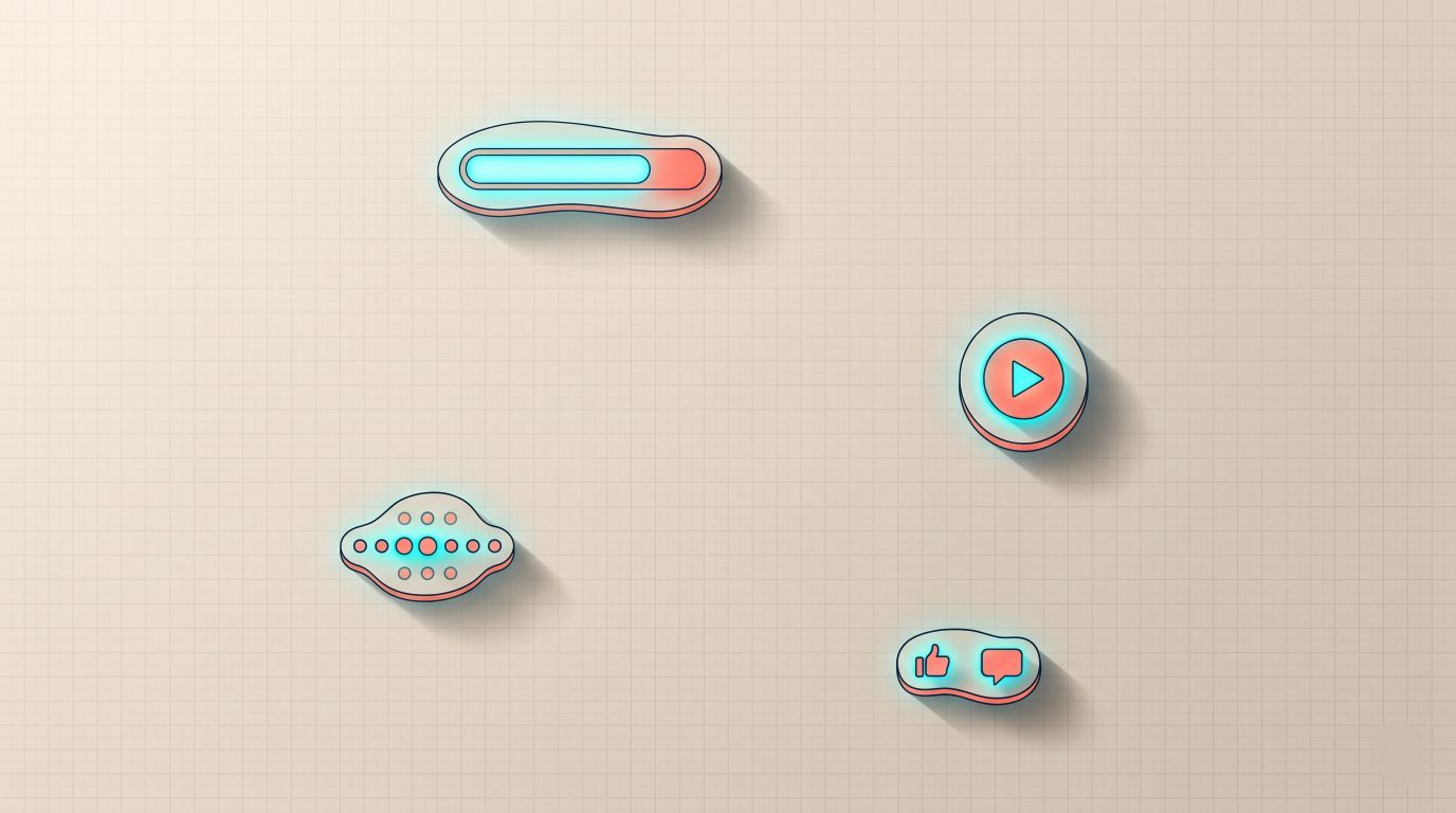 Minimalist diagram of a calm HTML ocean with glowing interactive islands.