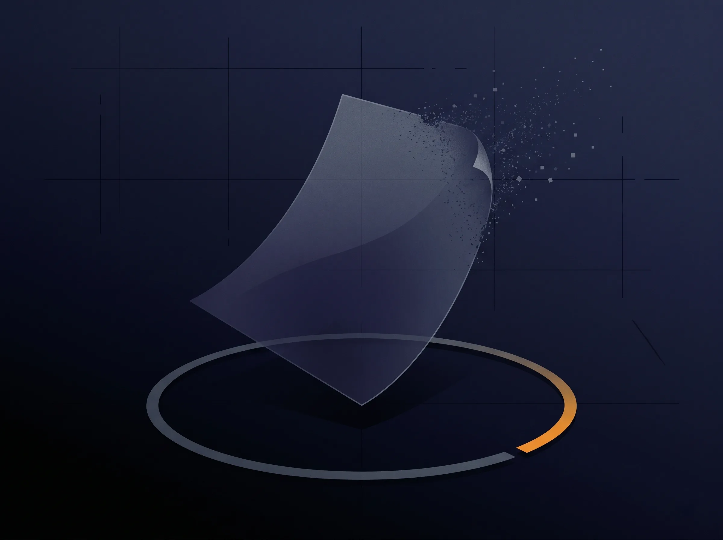 Vector illustration of a dissolving translucent page inside a stopwatch arc.