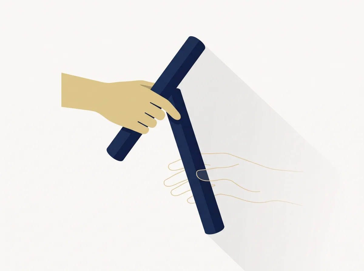 Minimalist vector illustration of a baton dropping through a translucent hand-edited