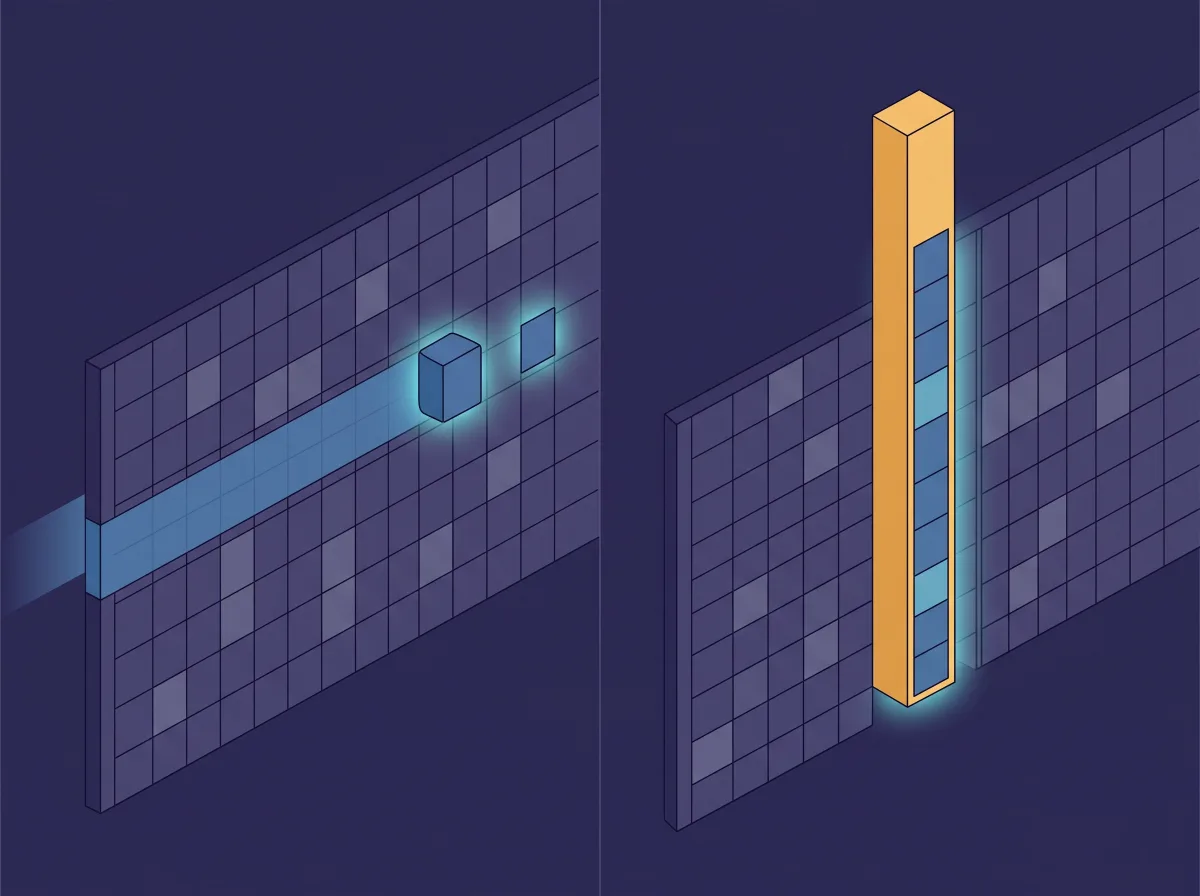 Isometric comparison of row-oriented vs columnar data layout